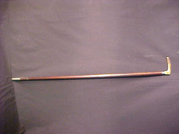 ANTIQUE CARVED HORN SILVER HANDLE CANE