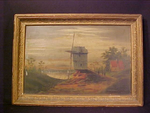 R LAKE ANTIQUE OIL PAINTING ON BOARD