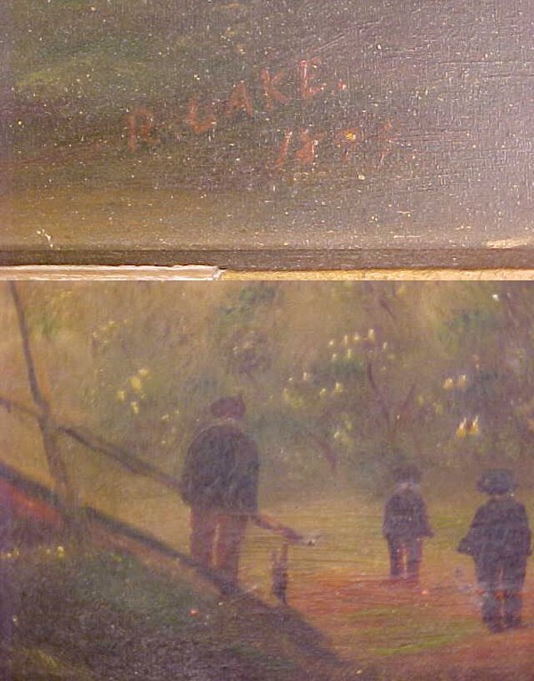 R LAKE ANTIQUE OIL PAINTING ON BOARD - 3