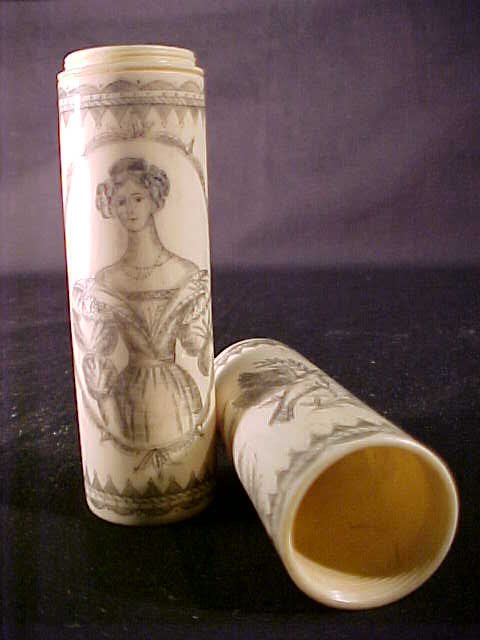 WALRUS IVORY SCRIMSHAW SHAVING KIT - 2