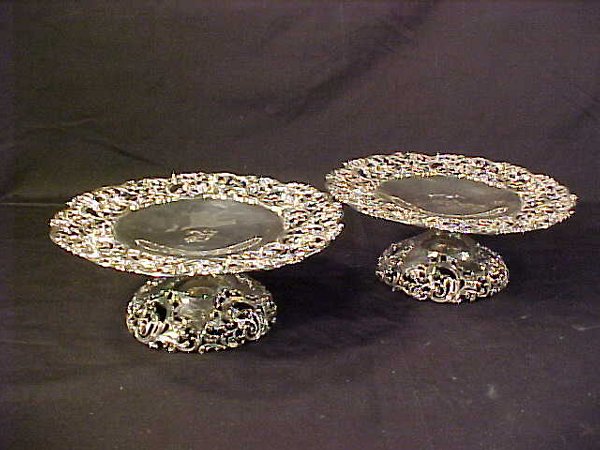 PAIR OLD STERLING SILVER ORNATE TAZZAS