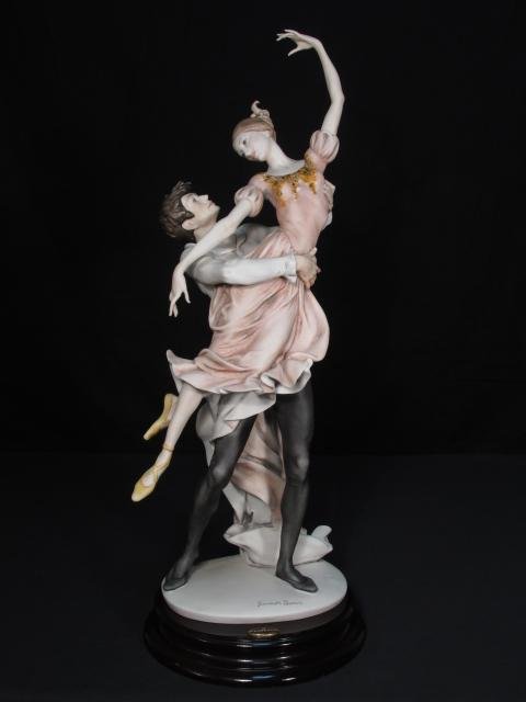 GIUSEPPE ARMANI LIMITED EDITION SCULPTURE: ROMEO &: Giuseppe Armani limited edition sculpture titled "Romeo & Juliet Ballet". Marked on base with limited edition number "33/1500". Mounted to circular wooden base. Signed on base and also marked "2003 Fl