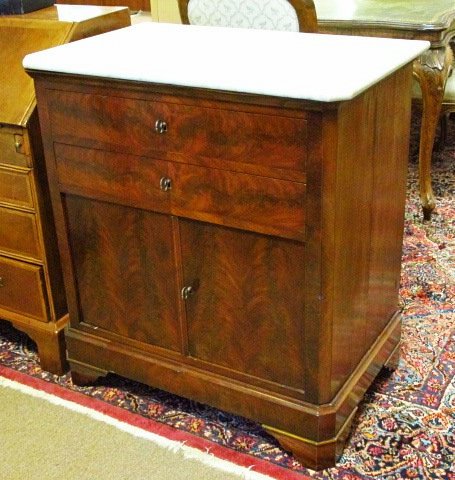 19TH C FLAME MAHOGANY FINISHED MARBLE TOP CHEST (1 of 6)