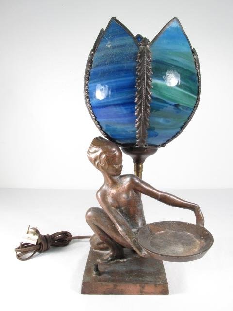 ART DECO COPPER FINISHED FIGURAL TABLE LAMP (1 of 6)
