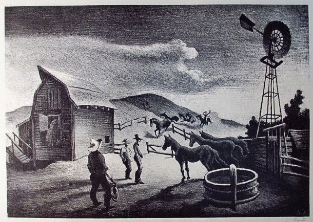 THOMAS HART BENTON ORIGINAL LITHOGRAPH: "THE CORRAL" (1 of 7)
