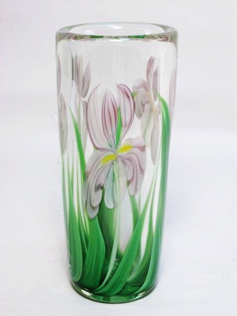 ORIENT & FLUME SIGNED ART GLASS IRIS PAPERWEIGHT VASE (1 of 8)