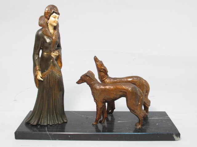 VINTAGE ART DECO METAL & MARBLE MANTELPIECE SCULPTURE - (1 of 10)