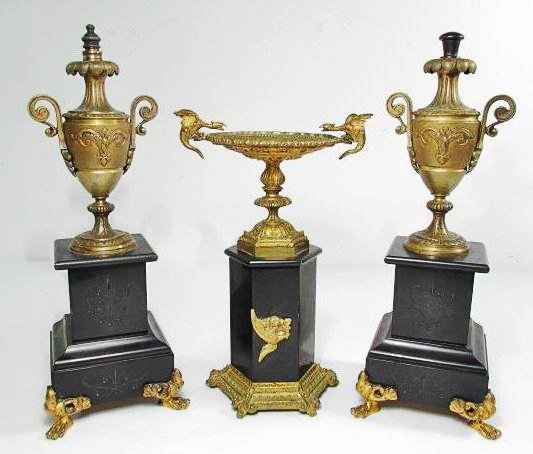 THREE BLACK MARBLE ORMOLU MOUNTED GARNITURES (1 of 10)
