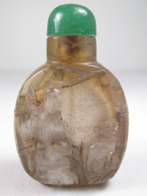 CHINESE CARVED SMOKY QUARTZ SNUFF BOTTLE W/ FIGURAL (1 of 10)