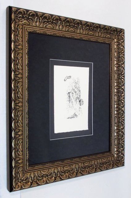 MARC CHAGALL ORIGINAL LITHOGRAPH FROM "THE TEMPEST": Marc Chagall original lithograph from "The Tempest". Nicely framed and matted by Dunhill Fine Art (Certificate affixed verso). Condition: good, may be normal signs of age to frame, see images. Measure