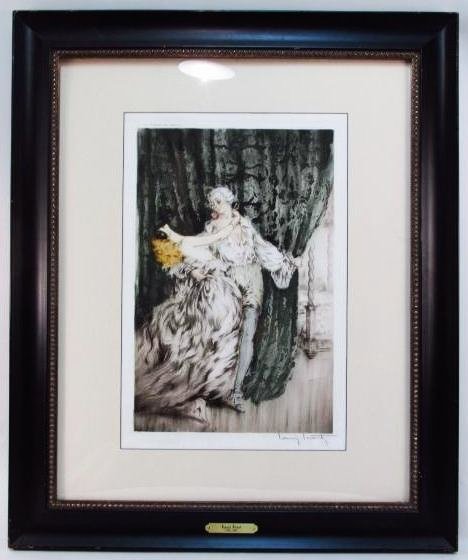 LOUIS ICART HAND COLORED SIGNED ENGRAVING: "CASANOVA": Louis Icarte hand signed and hand colored engraving, titled "Casanova". Signed lower right, numbered lower left out of an edition of 500. Certificate affixed verso from Nathan Isen, author of Louis Ic