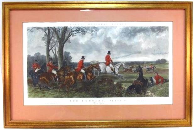 1853 ENGRAVED COLOR PLATE FOX HUNT: AFTER HERRING: A framed engraved plate (from the series of 6), plate 3, "The Run", color-printed and highly finished by hand, by J.Harris after Herring, oblong elephant folio, S.W. Fores, 1852. Impressive large-scal