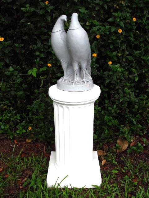 PLASTER PEDESTAL & SCULPTURE OF DOVES: Plaster pedestal, along with a sculpture of two doves. Pedestal measures 22" tall, and doves measure 15" tall. Condition: generally good, some signs of wear and age, see images. Weight: approx. 30 lbs
