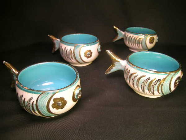 FUNKY ITALIAN GILT PAINTED FISH CUPS 4 PCS