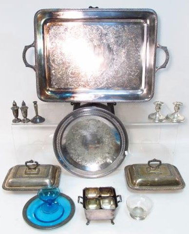 ESTATE SILVER & SILVER PLATED ARTICLES: TRAYS, ETC. (1 of 10)