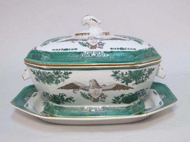 CHINESE EXPORT TUREEN GREEN FITZHUGH W/ US ARMS (1 of 10)