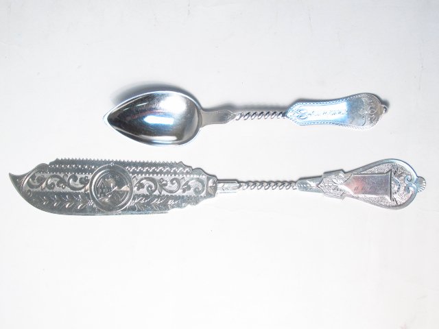 19TH CENTURY COIN SILVER CAKE KNIFE AND SPOON (1 of 8)
