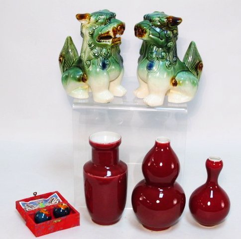 CHINESE DECORATIVES: RED GLAZED VASES & FOO DOGS (1 of 7)