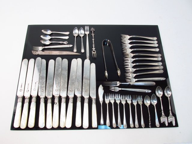 ASSORTED STERLING & OTHER FLATWARE: SHEFFIELD, ETC. 13+ (1 of 10)