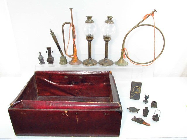 ASSORTED METAL WARE: CANDLESTICKS, MINIATURES, ETC. (1 of 10)