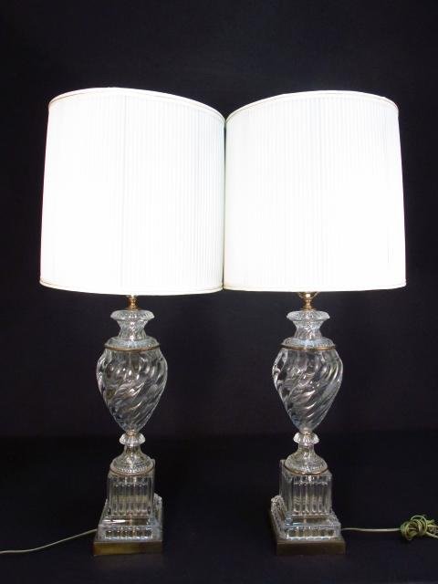 PAIR PAUL HANSON BACCARAT STYLE CRYSTAL TABLE LAMPS (1 of 7)