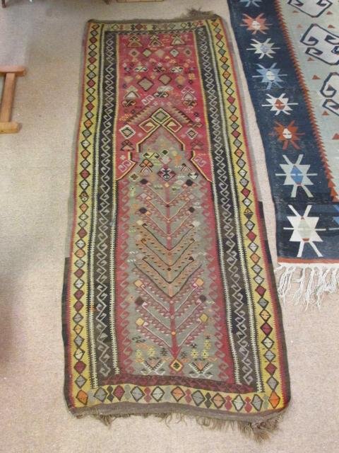 TURKISH HAND WOVEN KILIM FLAT WEAVE RUNNER - 3'9" X 9' (1 of 8)