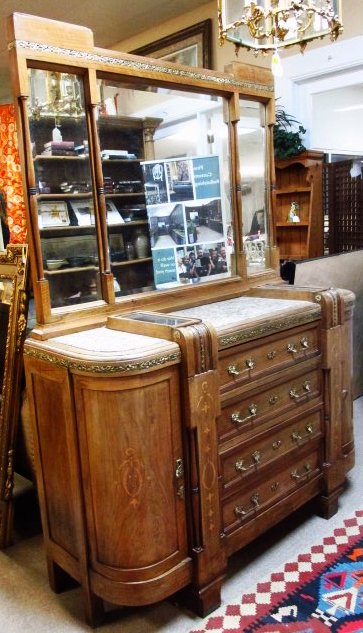 ART DECO MARQUETRY INLAID SIDEBOARD W/ MIRROR (1 of 9)