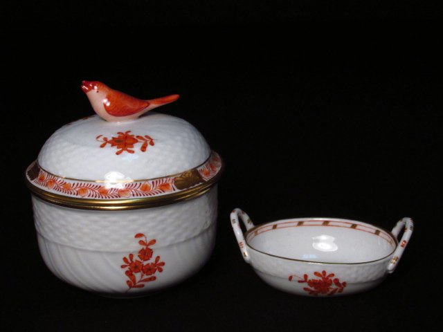TWO PIECES HEREND HAND PAINTED PORCELAIN: FLORAL RUST (1 of 8)