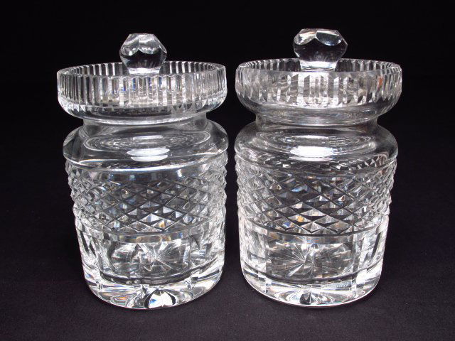 PAIR WATERFORD CUT CRYSTAL COVERED CONDIMENT JARS (1 of 8)
