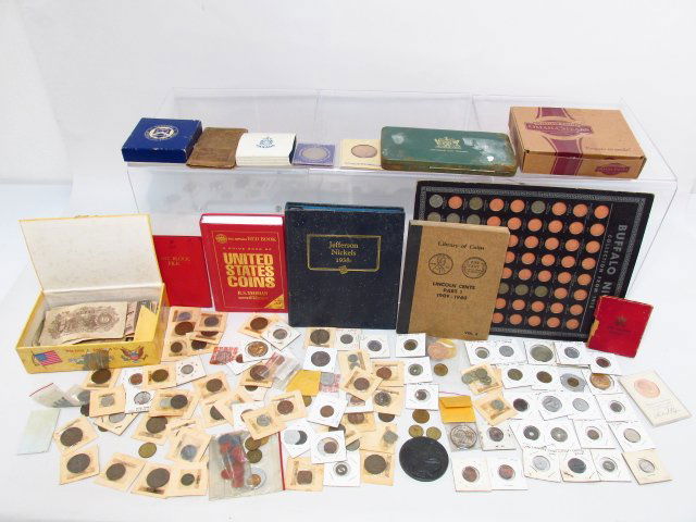 LOT OF OLD COINS, PAPER MONEY & TOKENS: AMERICAN, & (1 of 10)