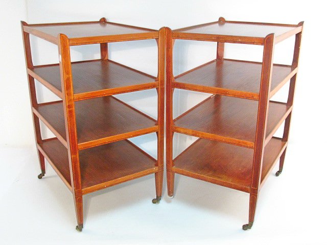 PAIR PARQUETRY INLAID THREE TIER SIDE TABLES (1 of 6)