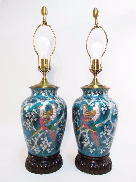 PAIR WILDWOOD LAMPS HAND PAINTED PORCELAIN TABLE LAMP (1 of 5)