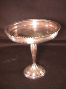 DREISNER STERLING SILVER TAZZA DOG TROPHY: DREISNER STERLING SILVER TAZZA DOG TROPHY Measures 6" high x 6 1/2" wide at base. Some dents, dings and pitting.
