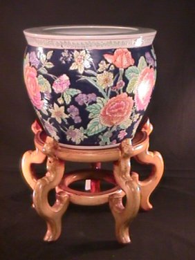 sales value report ON FISH Lot PLANTER ORIENTAL WOODEN : KOI STAND BOWL 1277: