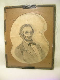 EARLY FOLK ART PENCIL DRAWING ABRAHAM LINCOLN: Lot 329: EARLY FOLK ART PENCIL DRAWING ABRAHAM LINCOLN - Signed Wenz, Boston. Measures 6" wide x 7 3/4" high.