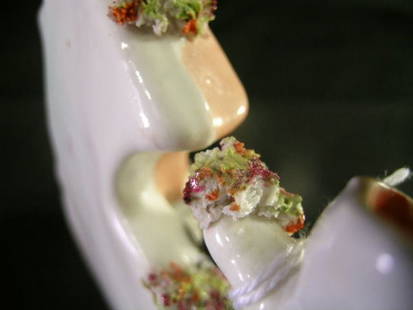 ANTIQUE STAFFORDSHIRE SPILL VASE MILL HOUSE C 1880: Lot115: ANTIQUE STAFFORDSHIRE SPILL VASE MILL HOUSE C 1880 - Measures 4 3/4" high by 5 3/4" wide by 2 1/2 deep. Some restoration around the neck of vase. No cracks, chips or crazing. ANTIQUE