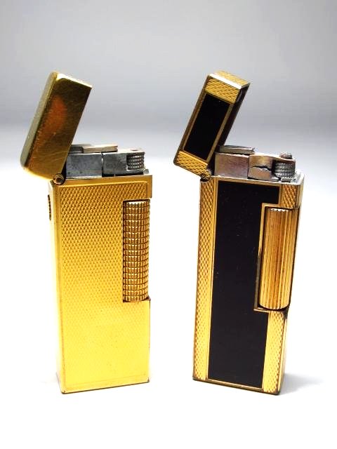 TWO VINTAGE SWISS DUNHILL GAS LIGHTERS - GOLD TONE (1 of 5)