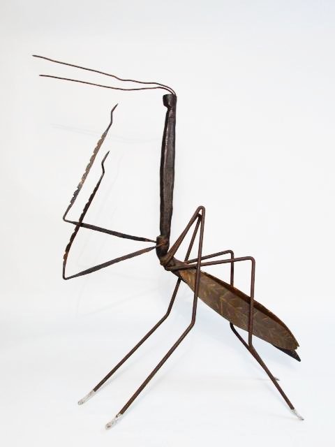 MID CENTURY IRON SCULPTURE OF A PRAYING MANTIS (1 of 3)