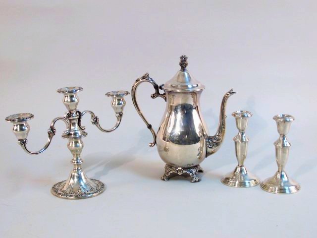 GORHAM & EMPIRE STERLING SILVER CANDELABRUM, ETC. 4 PCS (1 of 7)