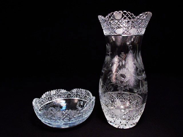 MEISSEN CLEAR CUT CRYSTAL VASE & BOWL (1 of 9)