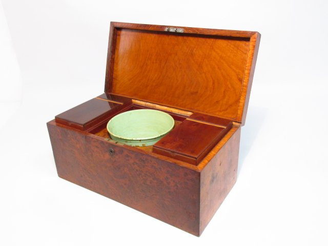 19TH C BURLED WOOD TEA BOX (1 of 9)
