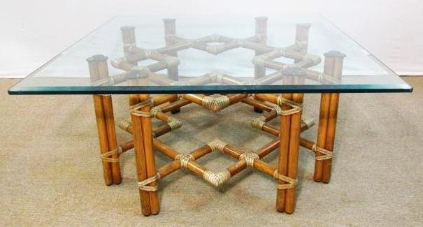 MCGUIRE BAMBOO GLASS TOP COFFEE TABLE (1 of 6)
