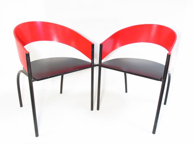 PAIR CONTEMPORARY RED & BLACK ARMCHAIRS (1 of 3)