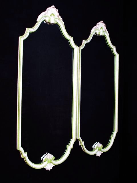 PAIR JOHN WIDDICOMB GREEN & WHITE WALL MIRRORS (1 of 6)