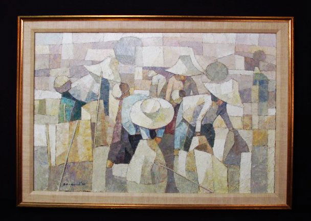 VINTAGE ABSTRACT OIL ON CANVAS PAINTING (1 of 6)