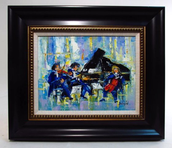 CONTEMPORARY ABSTRACT ACRYLIC ON CANVAS BY DUAIV: Contemporary abstract acrylic on canvas painting by French artist Duaiv (signed lower right). Title: "Piano". Condition: good, may have signs of normal use to frame, see images. Measures a total of 18