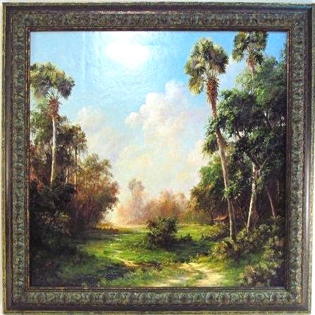 ART FRONCKOWIAK ROMANTIC LANDSCAPE PAINTING: Painting -Voted Best Florida Artist in 1995 and named to Who's Who in American Art in 1997, Art Fronckowiak (pronounced fron-ko-wee-ak) Condition: Like new, see images. Measurements: Frame - 42" x 42"