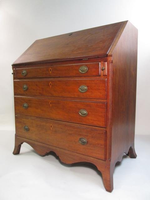 1811 CHIPPENDALE STYLE CHERRY WOOD SLANT FRONT DESK: An early 19th century Chippendale style cherrywood slant or drop front desk, measuring a total of 42.25" tall x 36" wide and 23" deep. Signed and dated under the first drawer : "Henry Armitage Februar