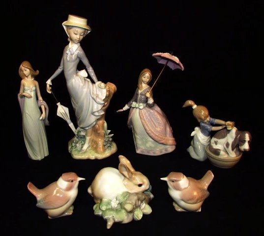 SEVEN LLADRO PORCELAIN FIGURINES" WOMEN & BIRDS, ETC. (1 of 8)