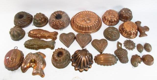 LARGE BOX LOT ANTIQUE COPPER MOLDS (1 of 5)